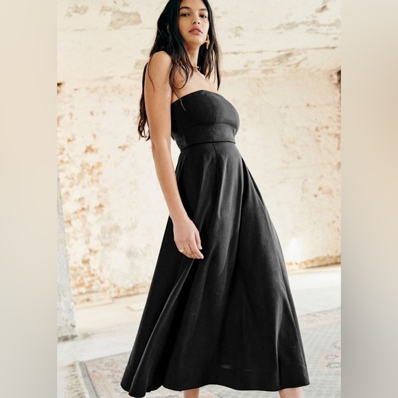 Sezane Solene Black Strapless Midi Dress Size 8 - Picture 4 of 11